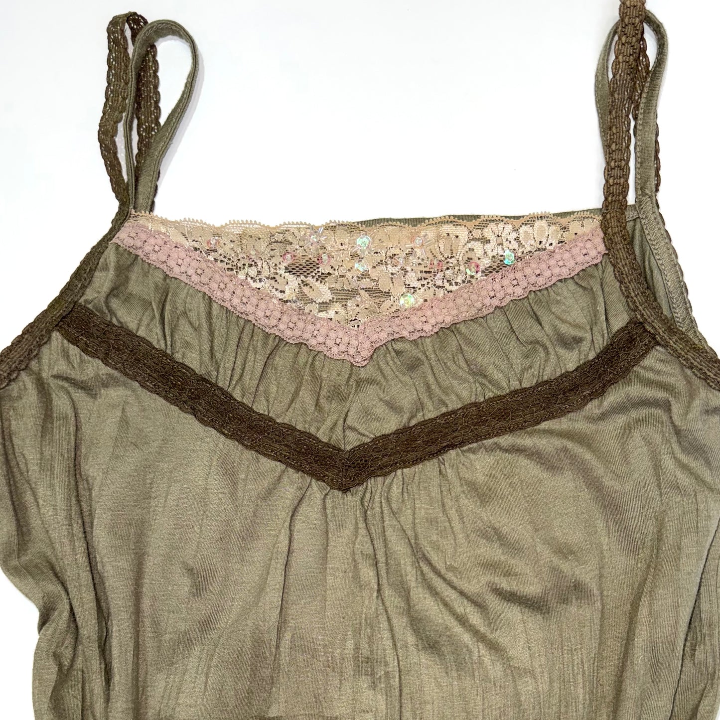 Green brown lace cami