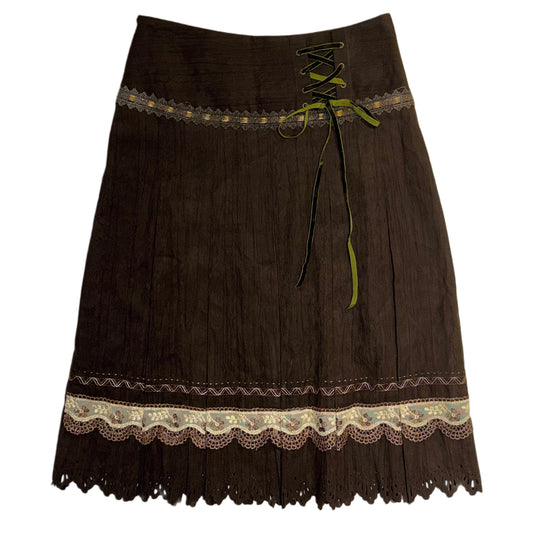 Brown pleated lace skirt