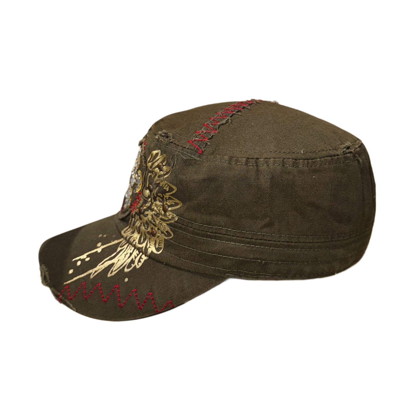 Green rivet rhinestones wings graphic cap