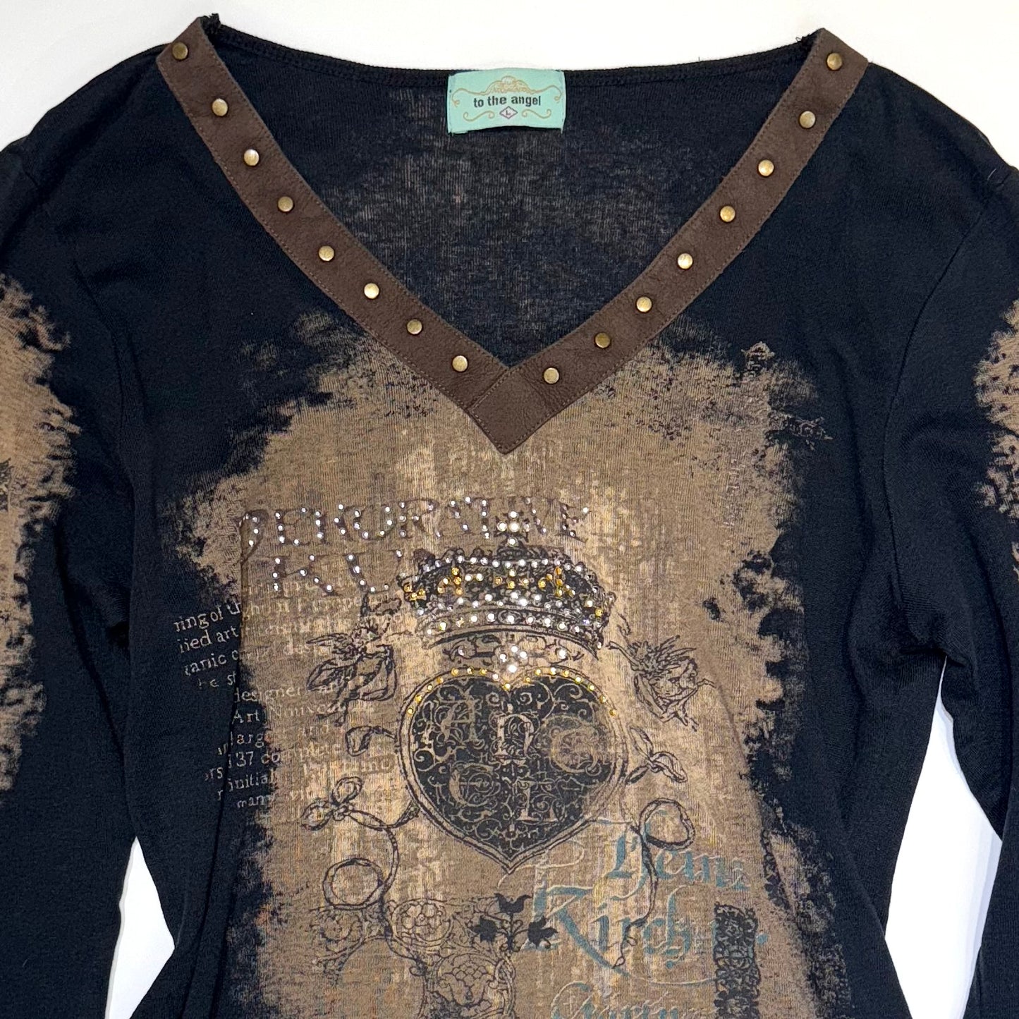 To the angel brown rhinestone long sleeve