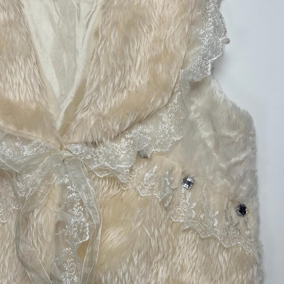Beige furry lace vest