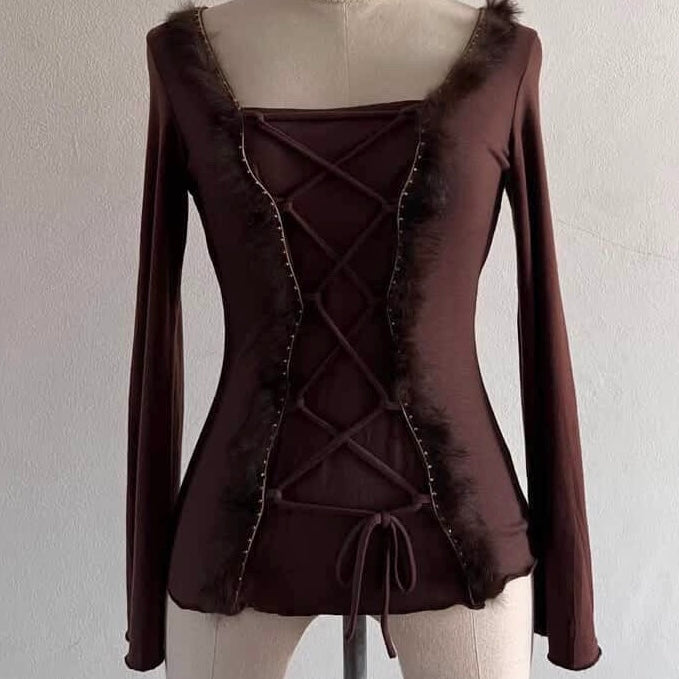 Brown fur trim long sleeve