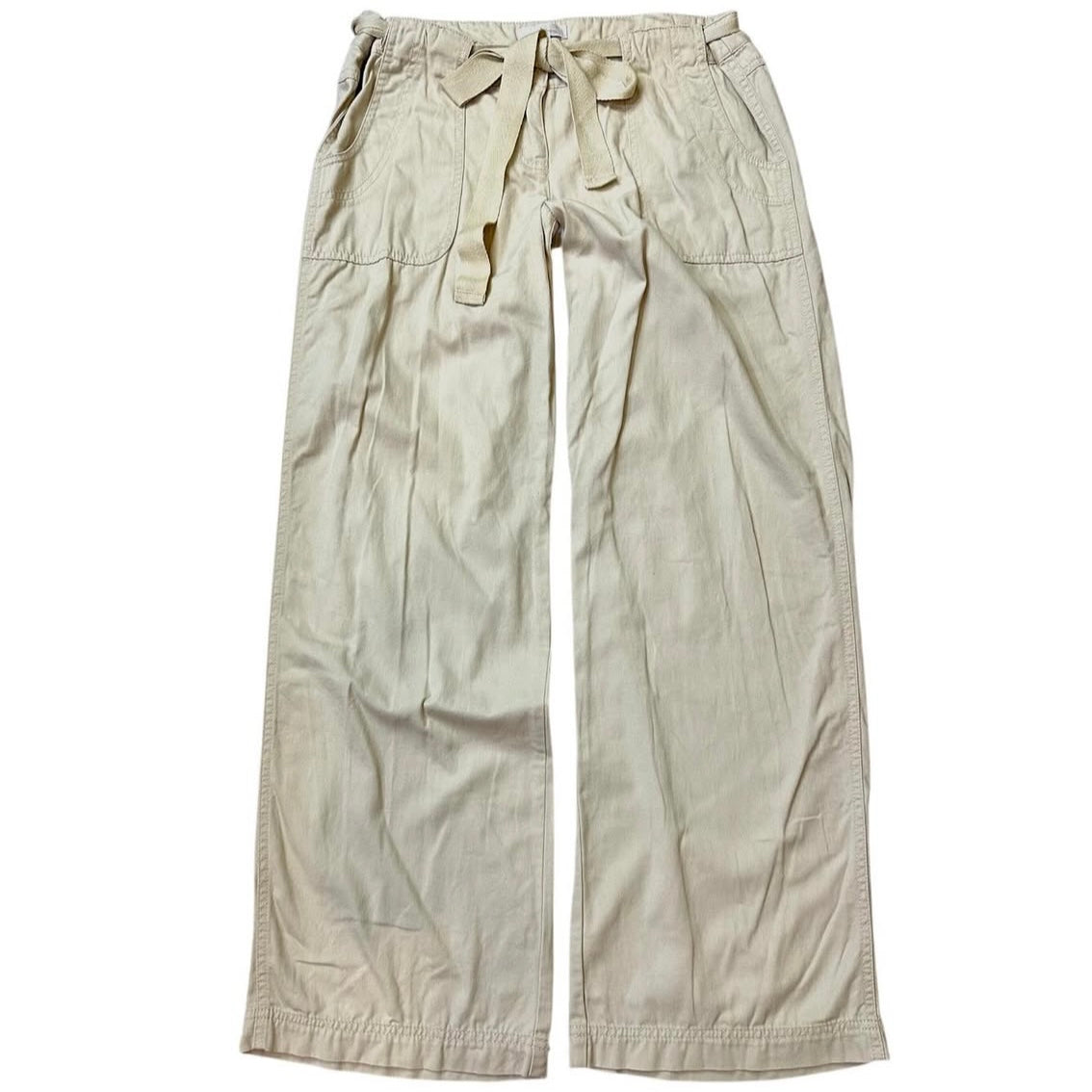 Beige ribbon wide-leg pants