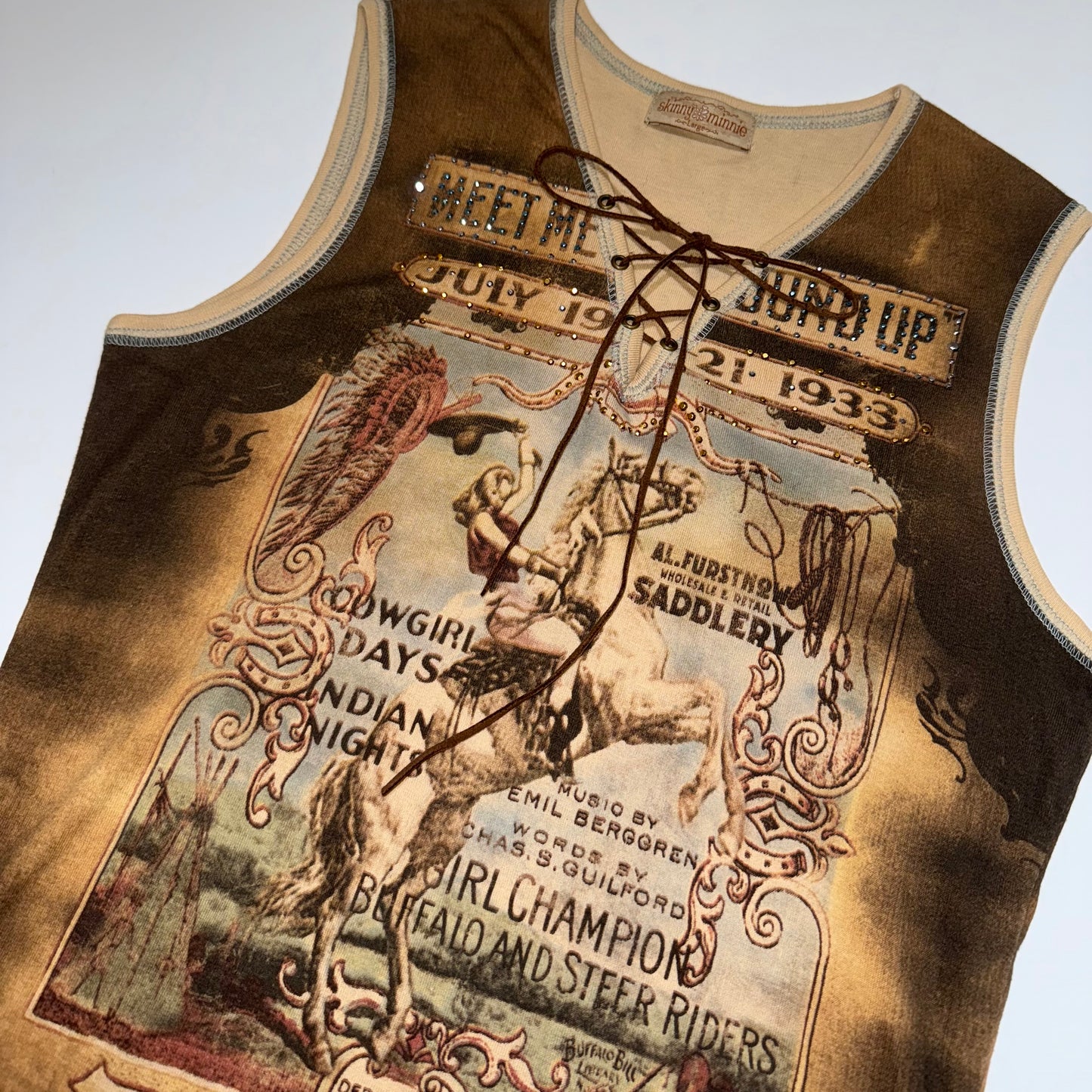 Skinny Minnie cowboy tie front top