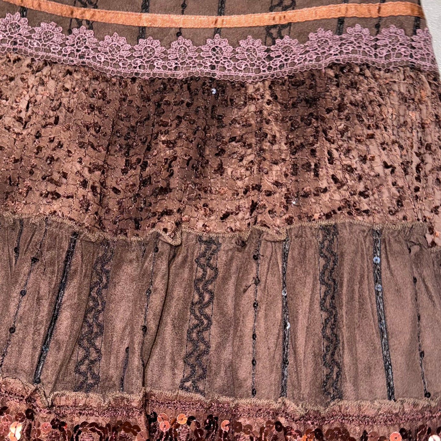 Brown suede lace layered skirt