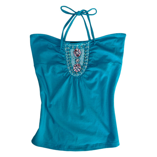 Turquoise embroidered halter