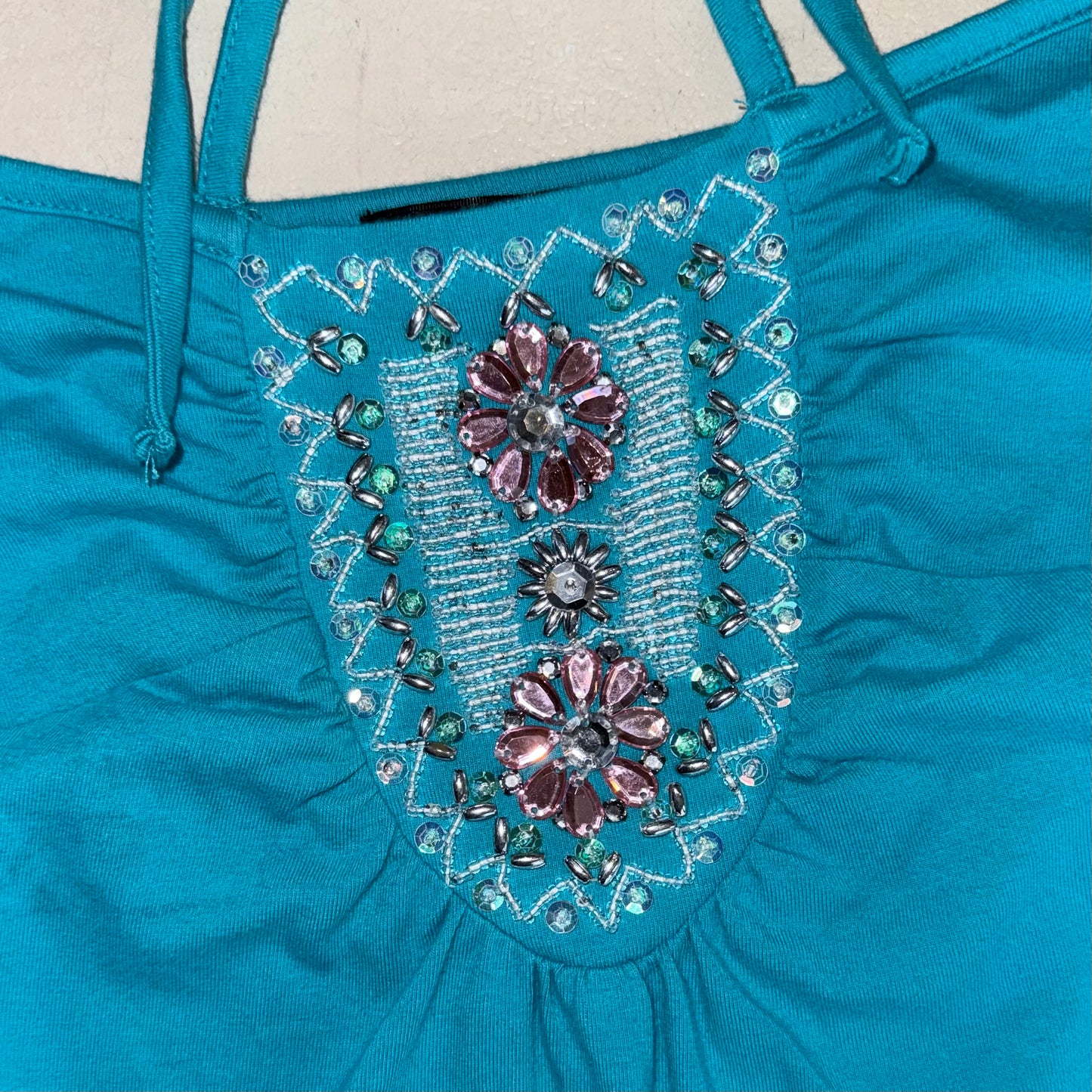 Turquoise embroidered halter
