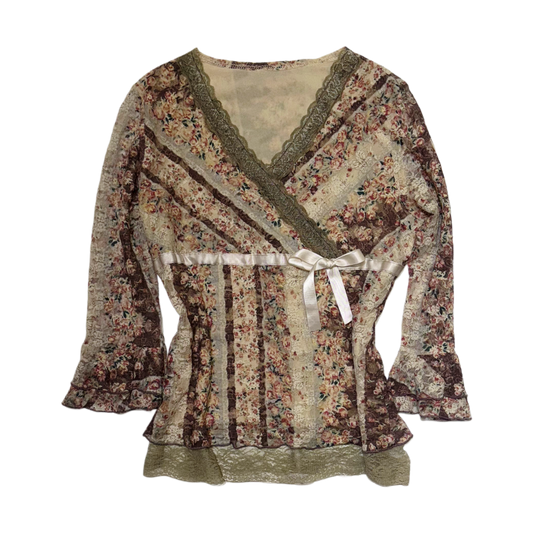 Tie front floral lace long sleeve