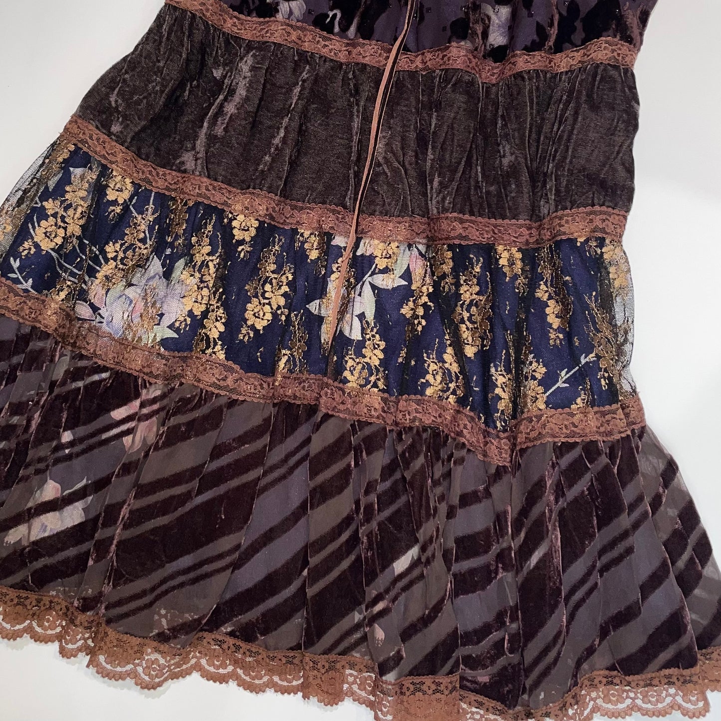 Brown velvet floral lace dress