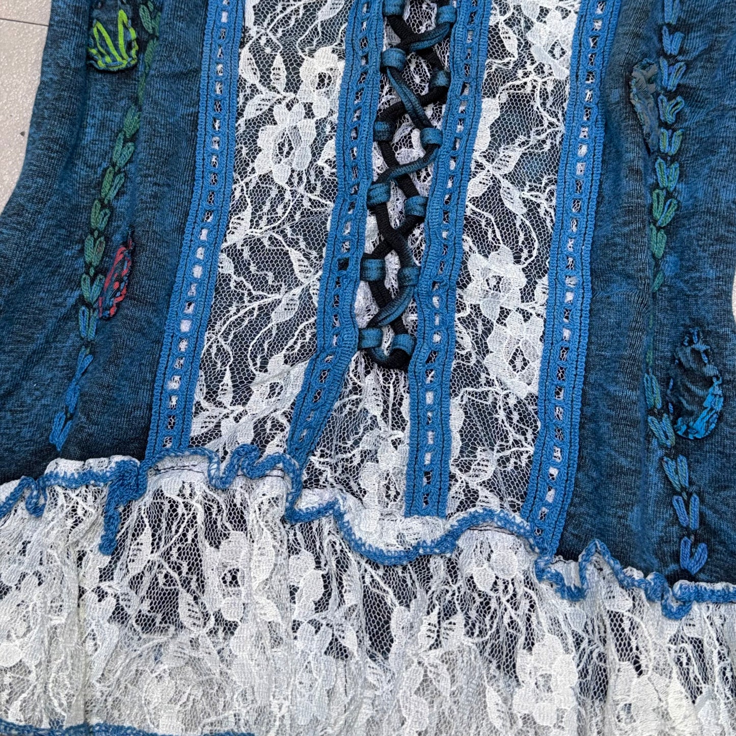 Indigo tie dye lace tank