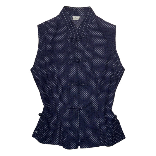 Navy polka dot Chinese button top