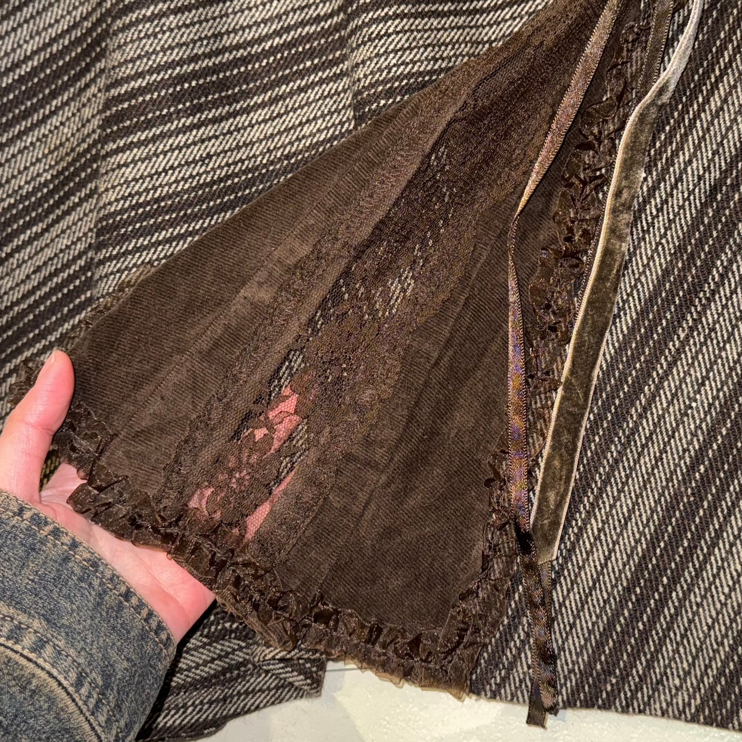 Brown striped patchwork lace dress