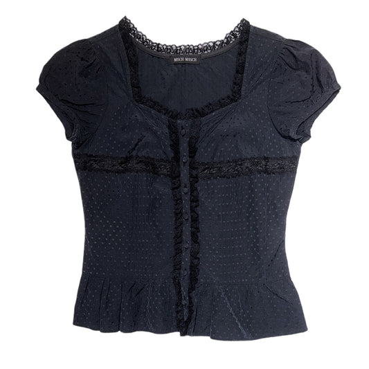 Black polka dot lace trim top