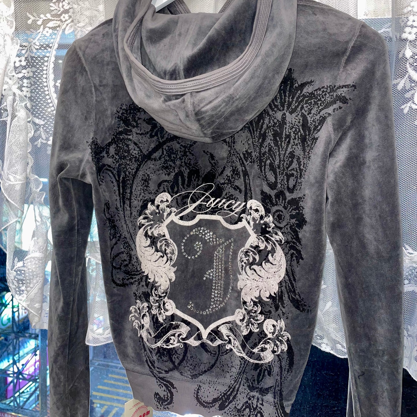 Juicy Couture grey velvet zip hoodie