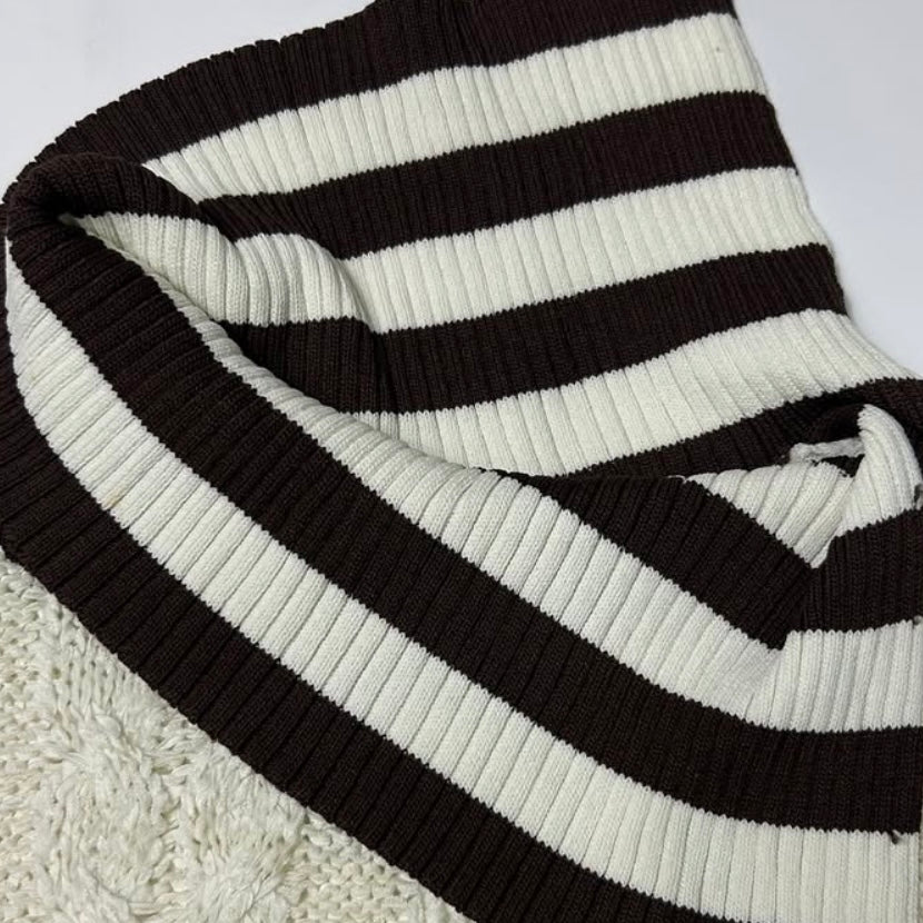 Brown striped collar knit top