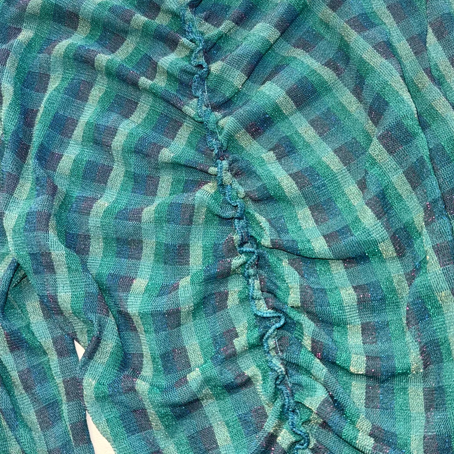 Green blue checkered glittering mesh long sleeve