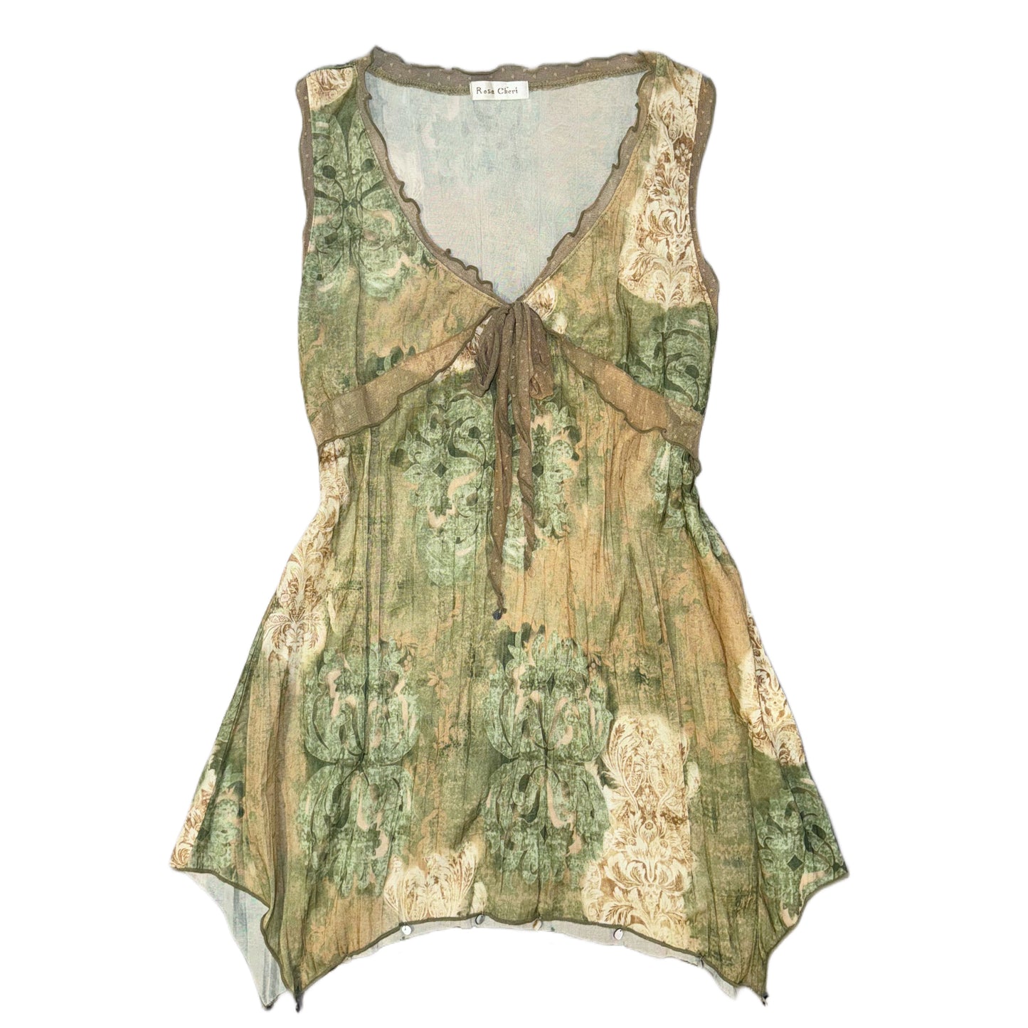 Brown green polka dot lace top