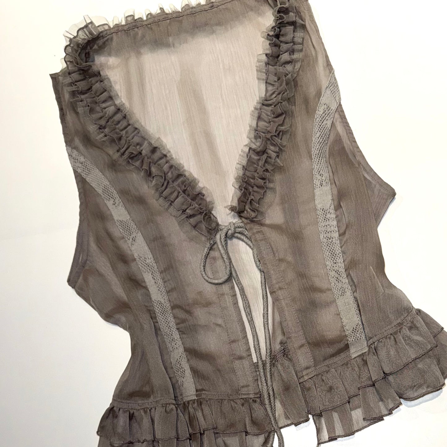 Lace trim mesh vest