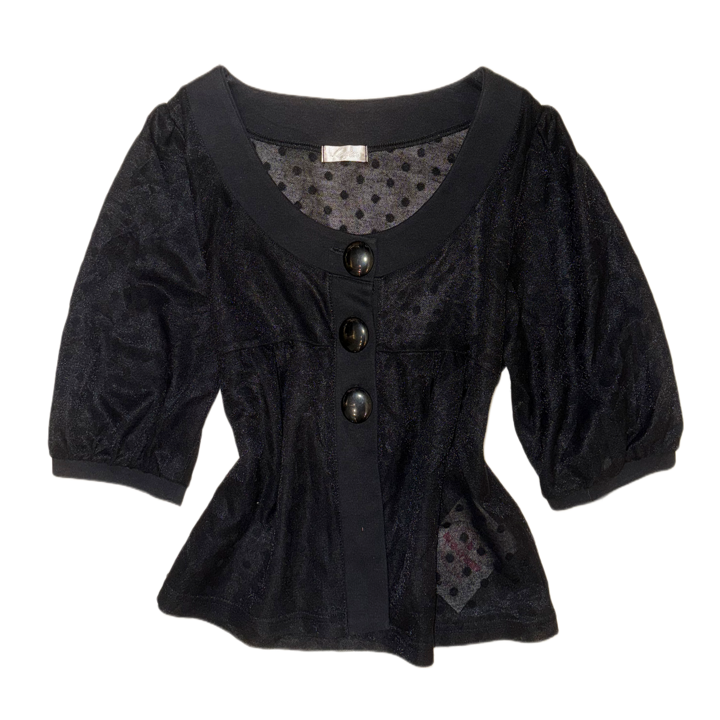 Black polka dot mesh top
