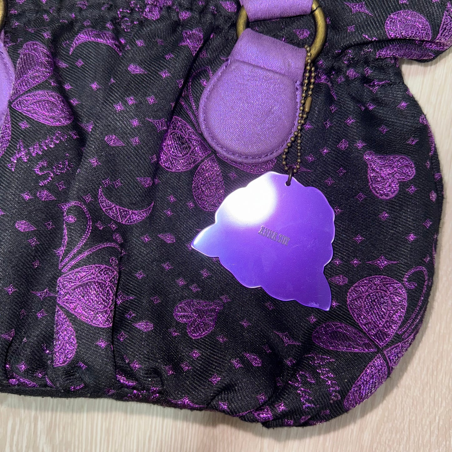 Anna Sui Purple butterfly shoulder bag with rose charm