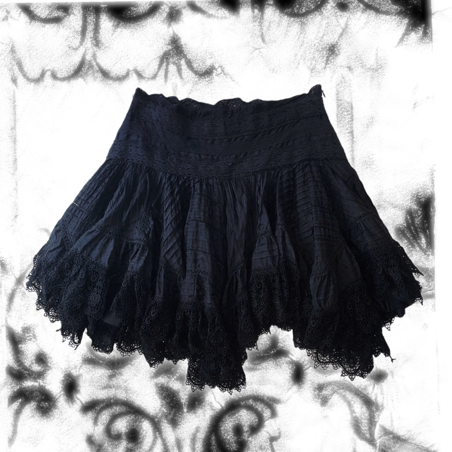 Gothic Black lace shirt and Black lace layered skirt set