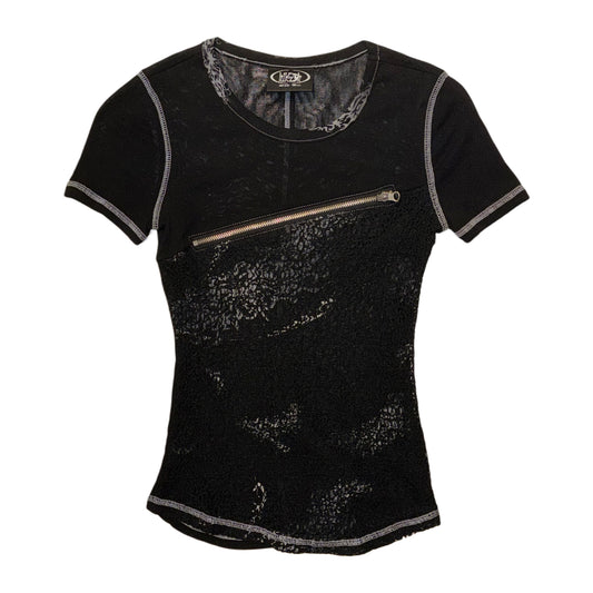 Hikzoh OzzOn black lace mesh layered zipper top