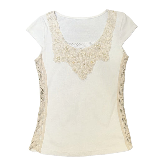 Ivory lace pearl top