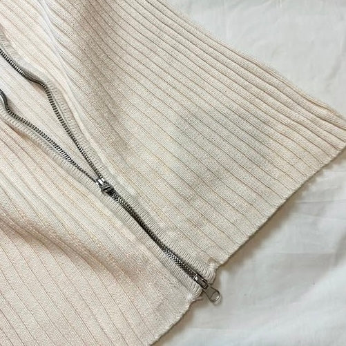 Double zip beige knit outer