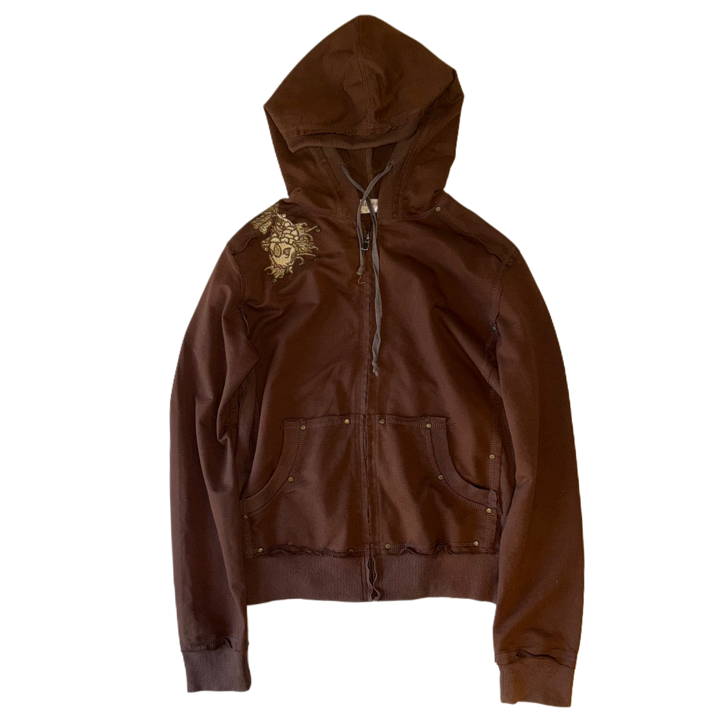 Diesel embroidered brown zip up hoodie