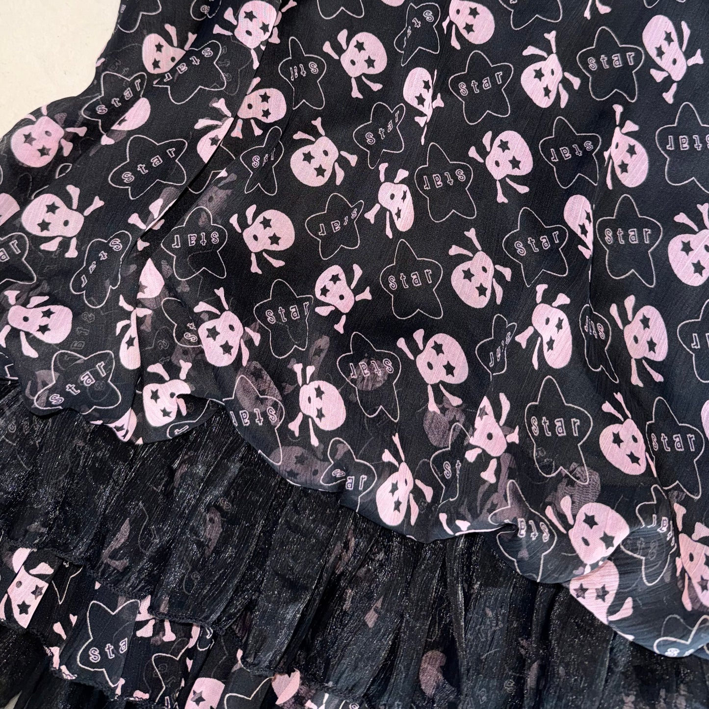 Pink skull black mesh long top