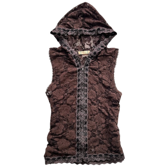 Brown lace zipper vest