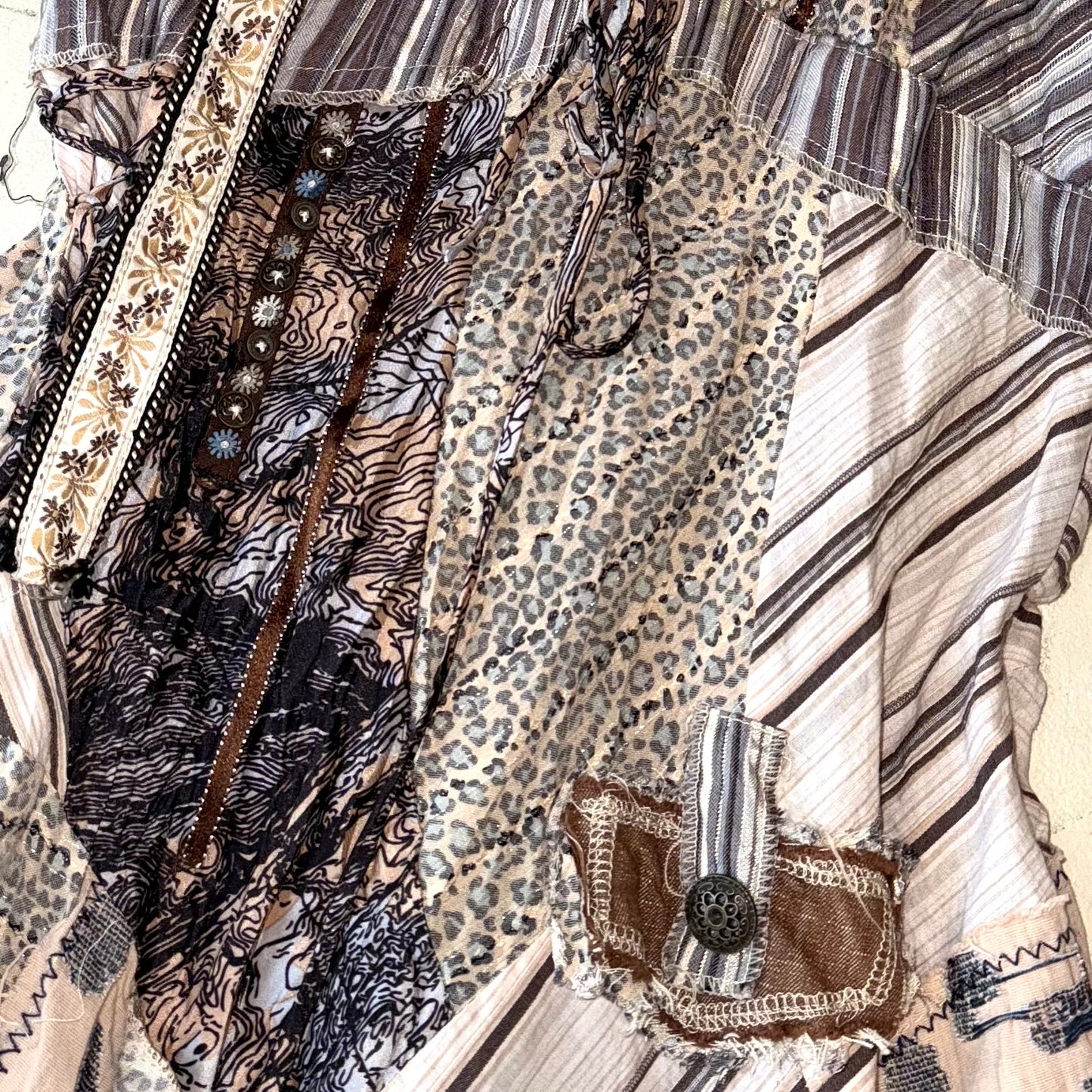 Brown patchwork leopard dress