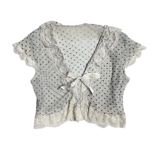 Coquette cropped sheer polka dot lace cardigan