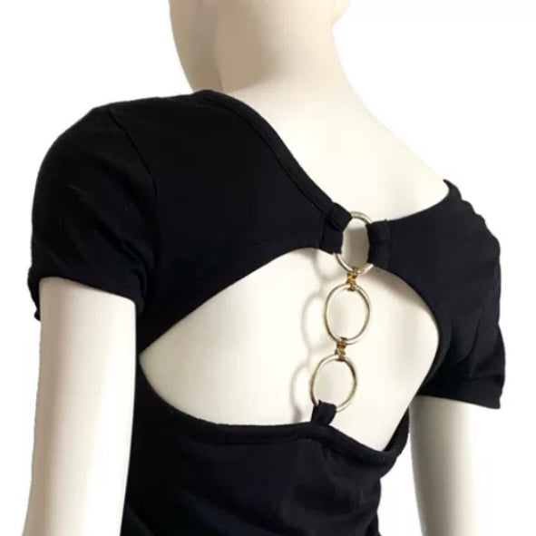 Purple butterfly backless black top