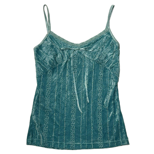 Blue embroidered velvet tank