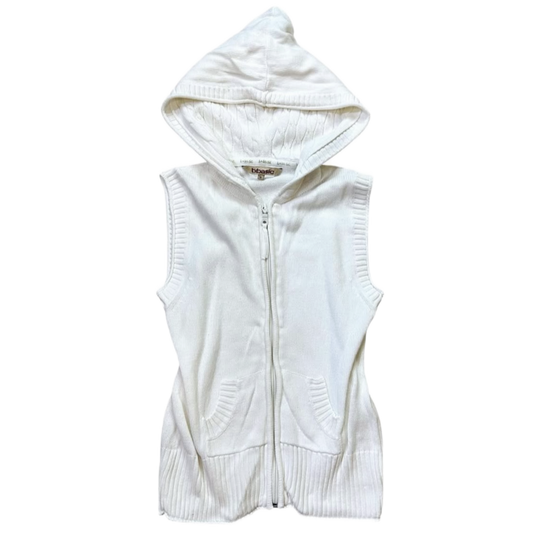 White knit zip up sleeveless hoodie