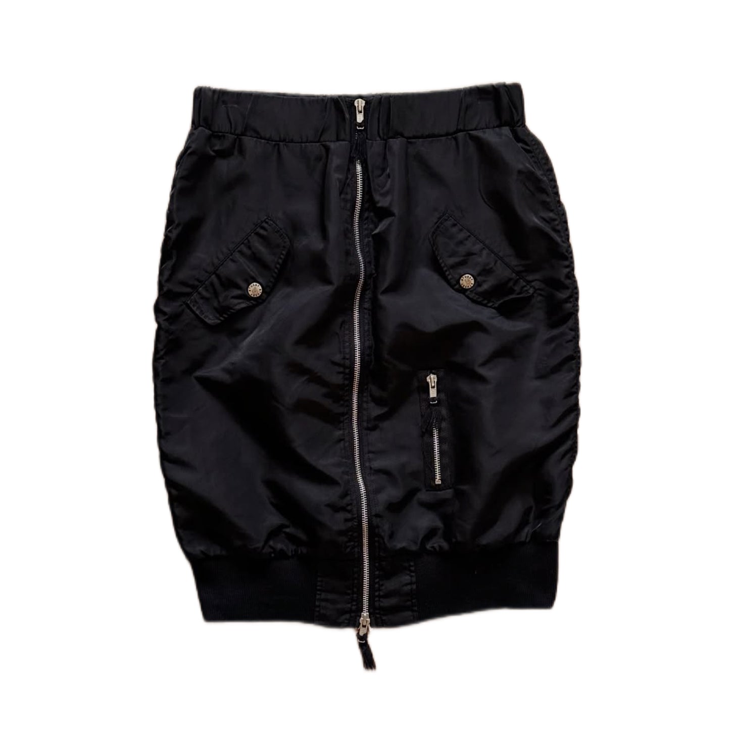 Stussy MA-1 front double zip black nylon skirt