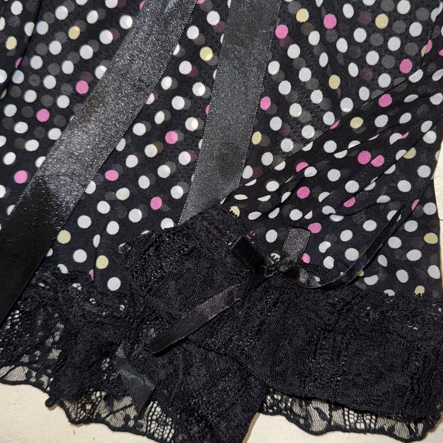 Pink black polka dot lace tank