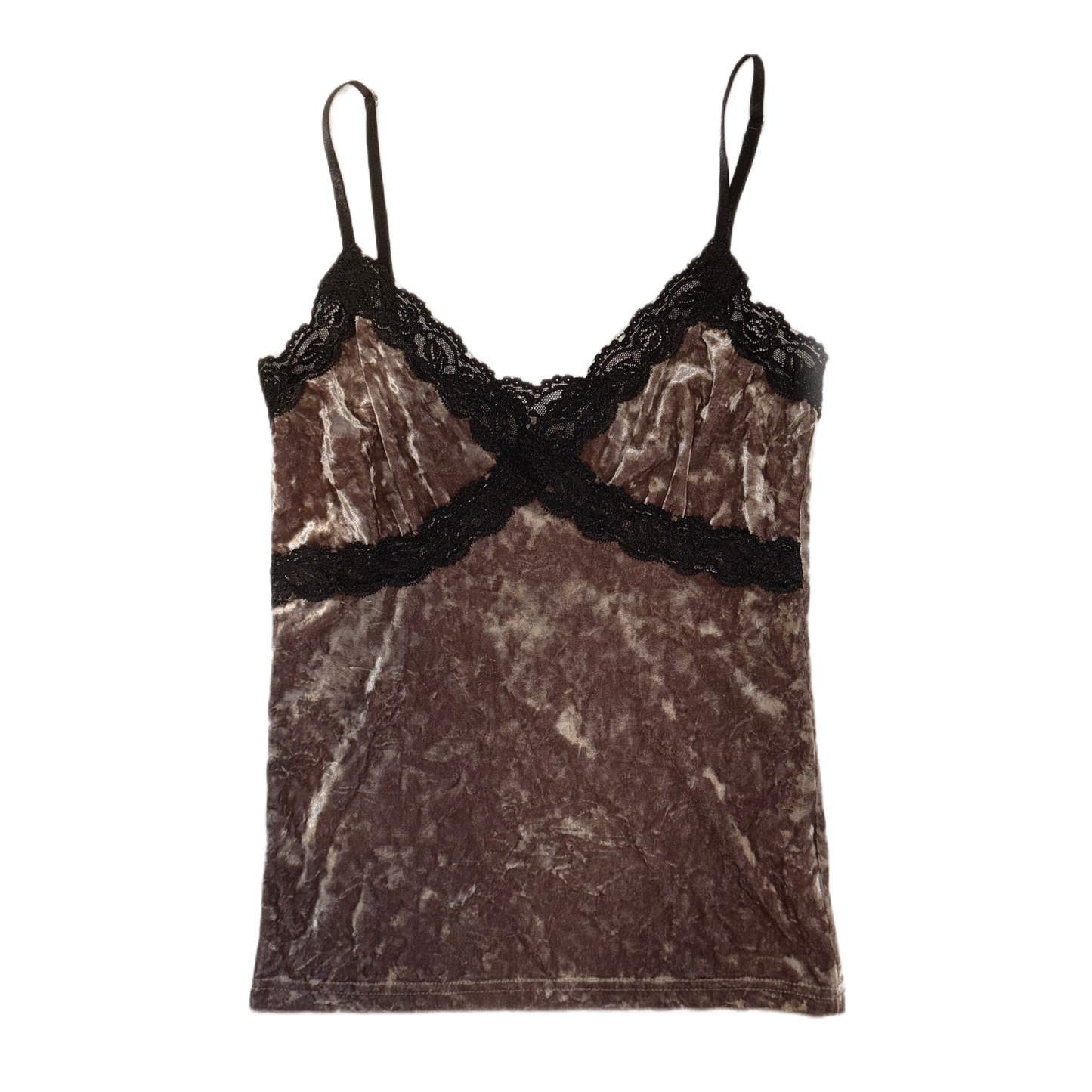 Brown velvet black lace tank