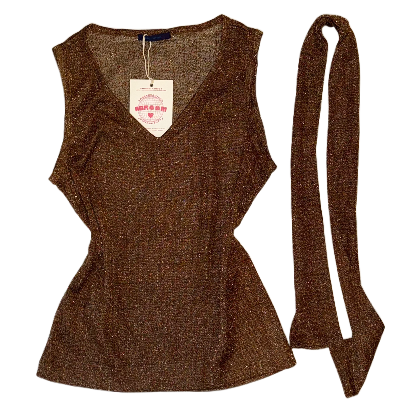 Brown v-neck top with scarf