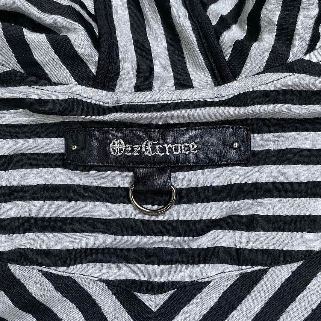 Ozz Croce double zips stripped lace hoodie