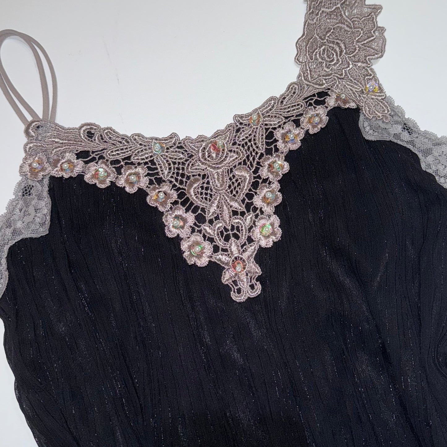 Black glittering lace embroidered tank