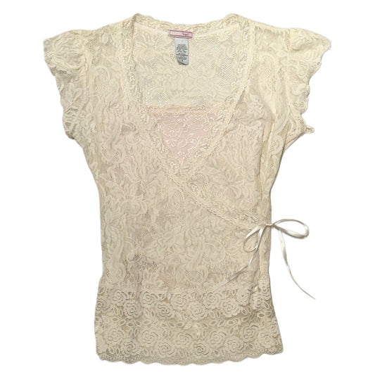 Ivory v-neck lace top with soft pink tube top set