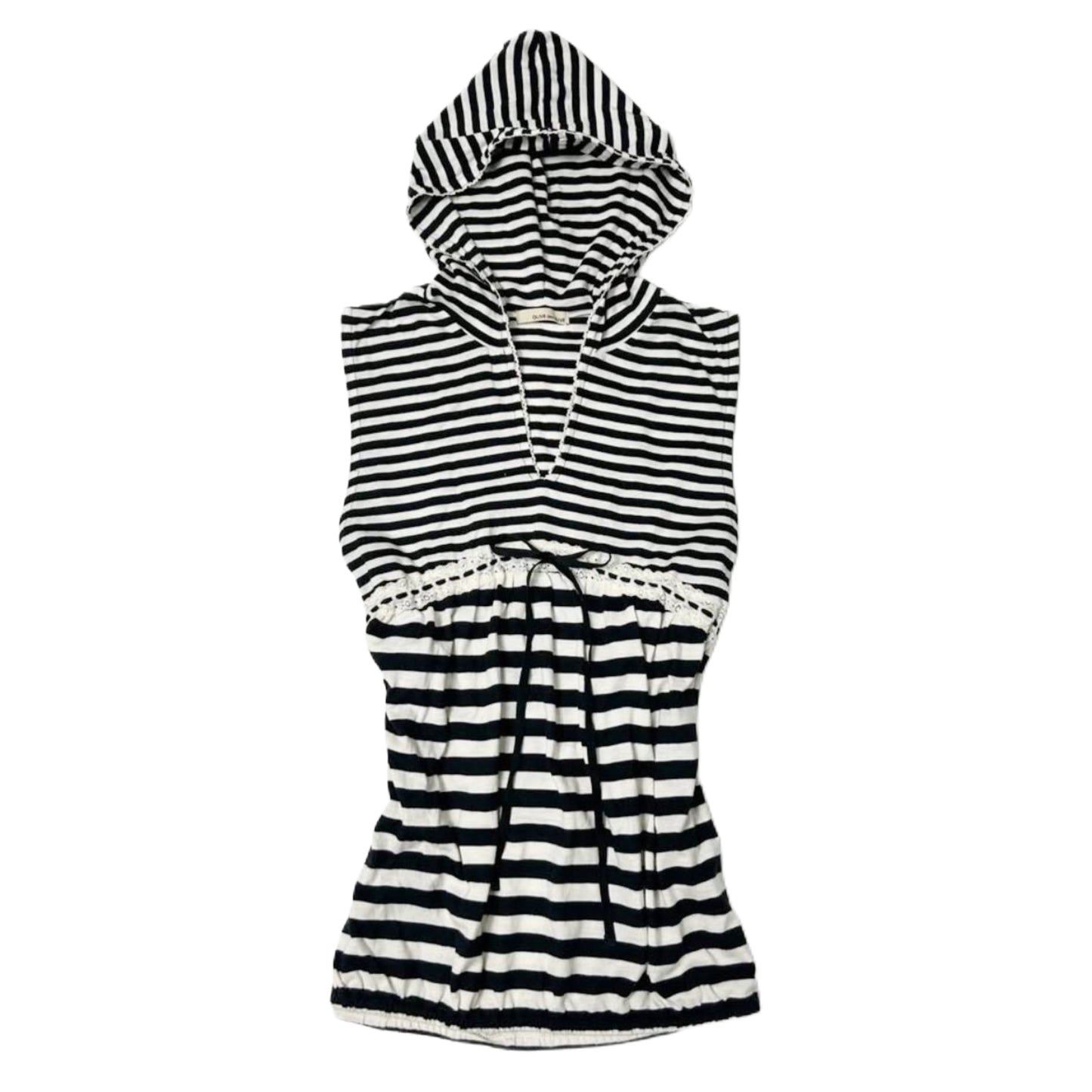 Black white striped hooded lace top