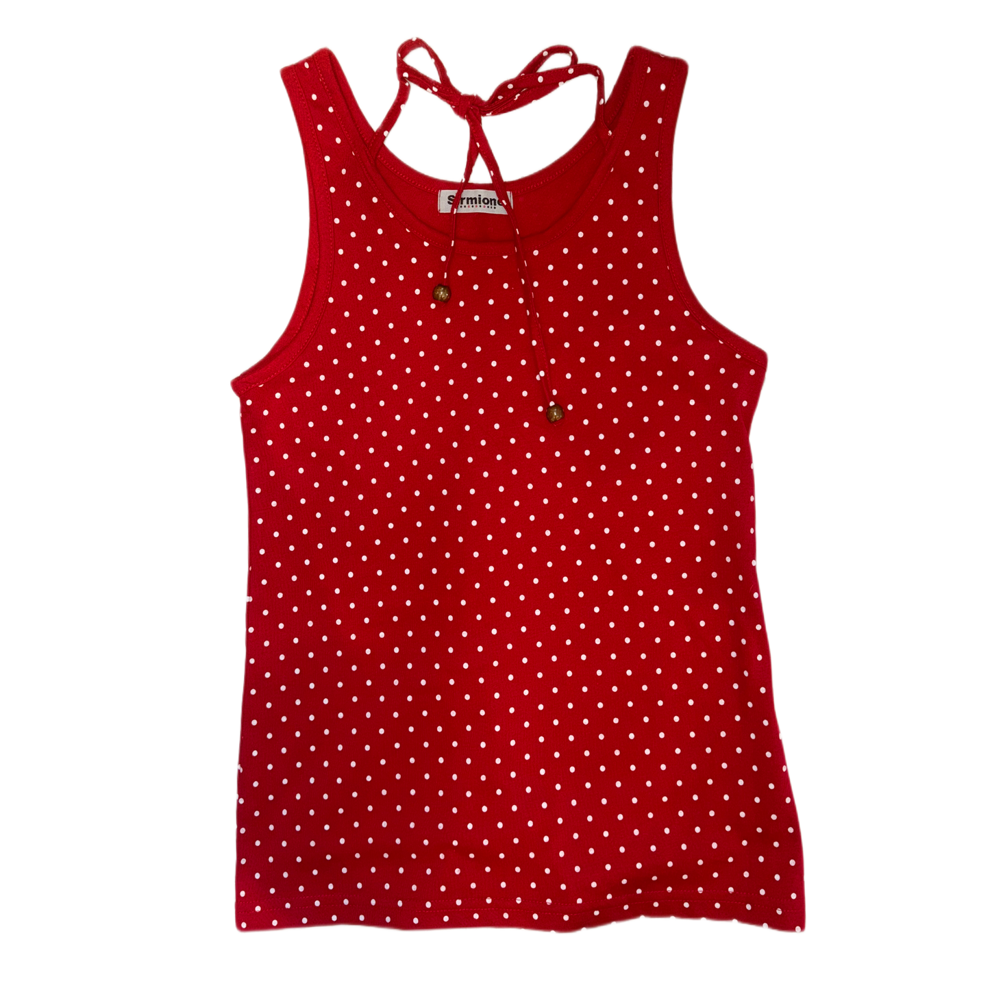 Sirmione red polka dot top with beads details