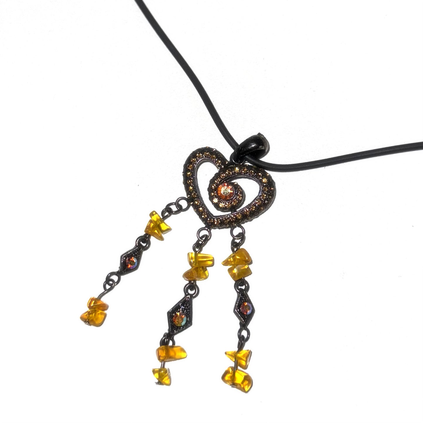 Yellow rhinestones heart necklace