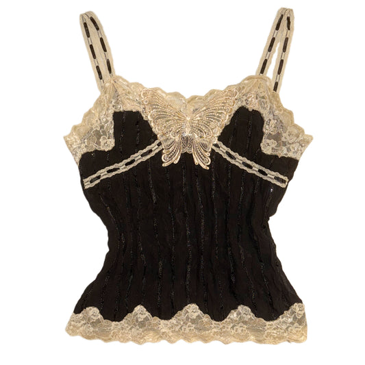 Lace butterfly black cami
