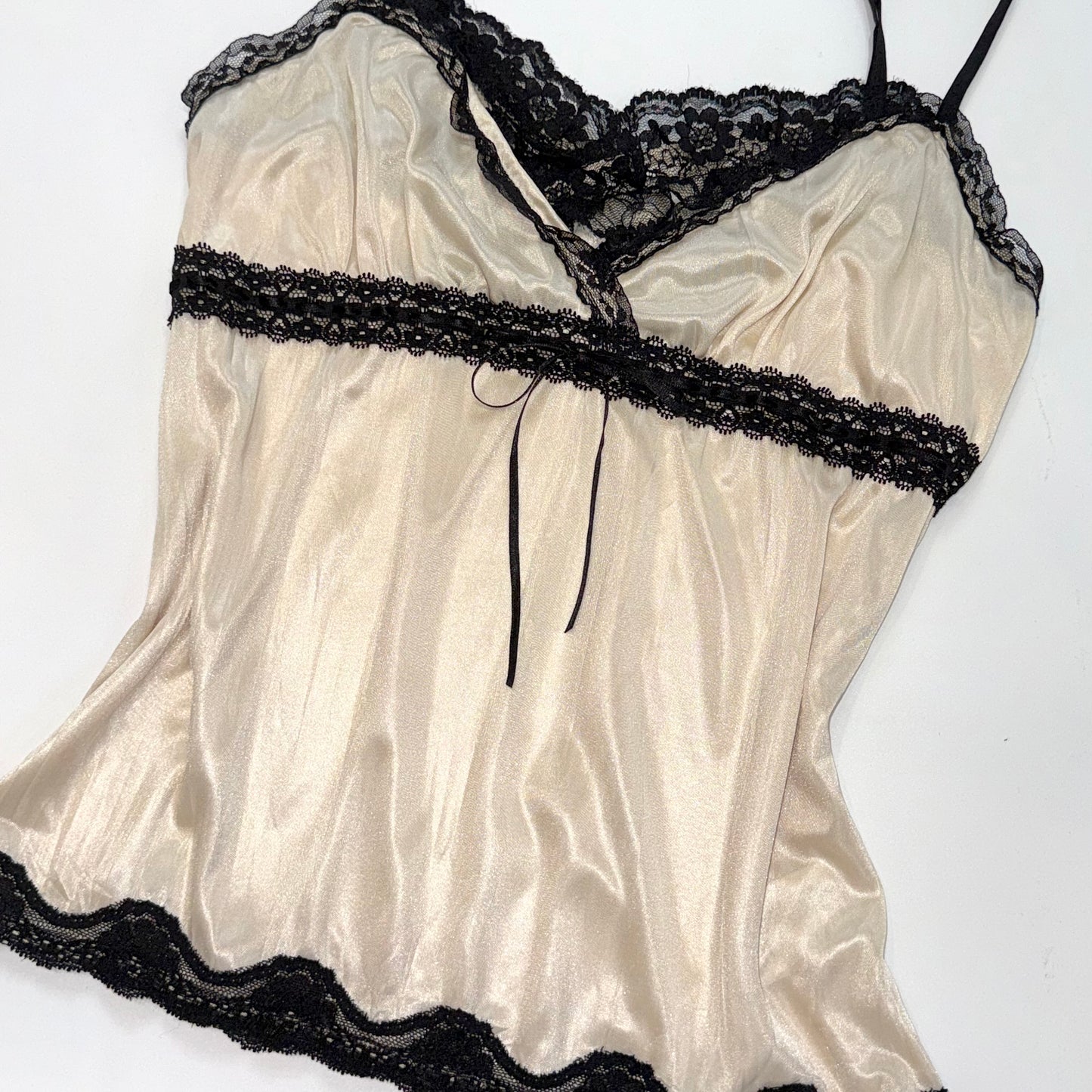 Cream black lace glossy cami