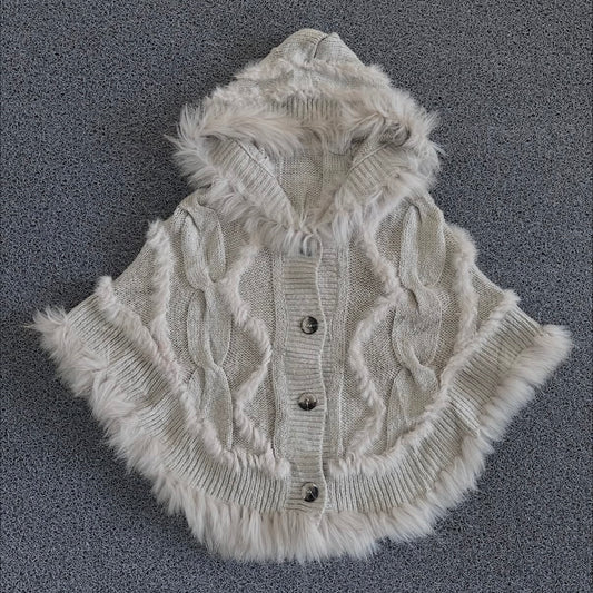 Beige fur knit cloak