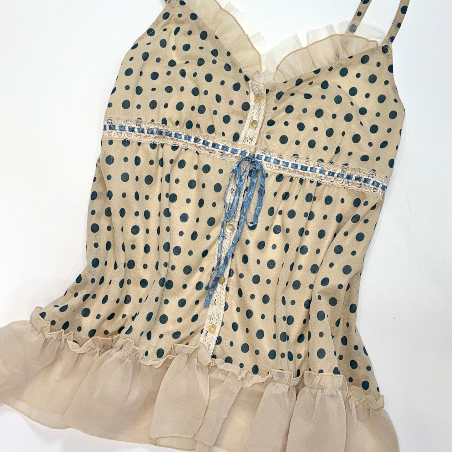 Beige blue polka dot cami